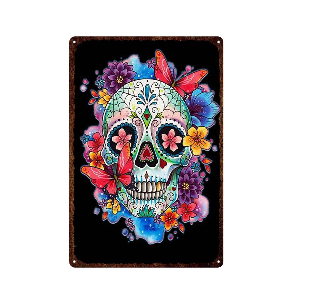 Skeleton Skull Tin Signs Mexican Festival Day of The Dead Tin Sign Vintage Metal Painting Poster Bar Man Cave Wall Plaques Decor