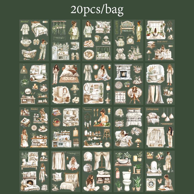 PET Sticker Book Coffee Fashion Girl Studying Daily Life Scene Notebook Sticker Book Creative DIY Greeting Card Cup Decoration