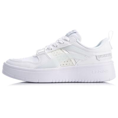 Li Ning We Wo Superwave Lite Leather Slip Resistant Durable Lightweight Breathable Low Top Skate Shoes Women Sneakers White AGCQ082-1