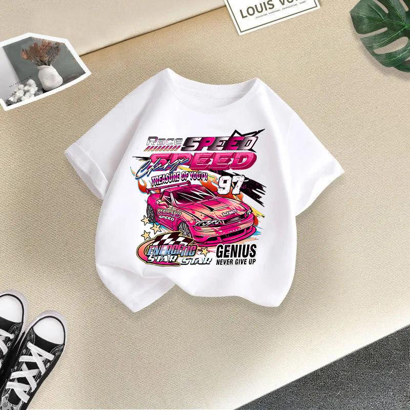 Children T-shirt Car Printed Kids 100% Cotton Tops 2-13Y O-Neck Short-sleeve T-shirt