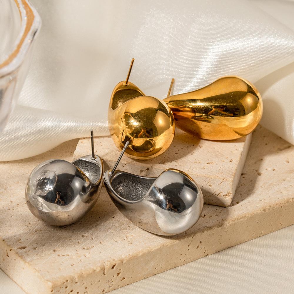 18K Gold Chubby Teardrop Titanium Steel Geometric Earrings for Women's Fashion