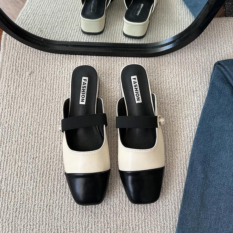 

Баотоу полутапочки женские для улицы 2025 лето новая мода липучка толстый каблук мюли крутые тапочки 39 абрикосовый