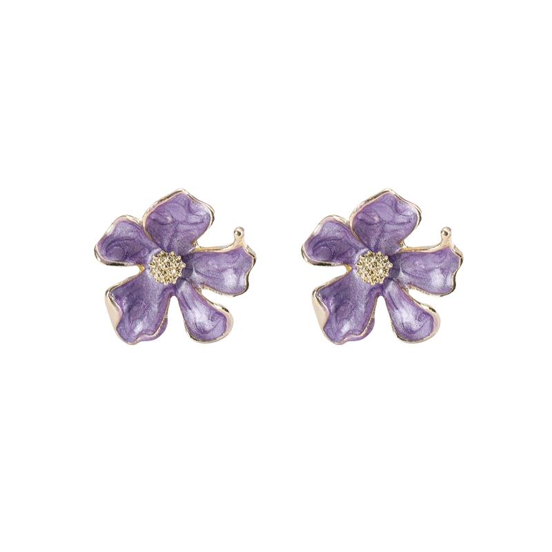 Purple Enamel Flower Women's Dangle Earrings Irregular Petals Unusual Small Earrings for Female Bohemian Elegant Fashion Jewelry
