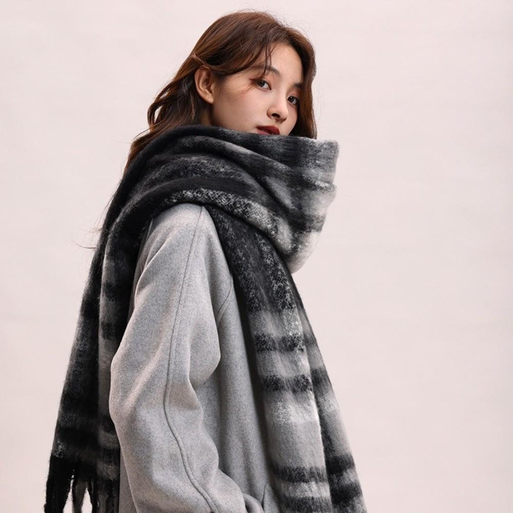 Plush Winter Cashmere Scarves Tassel Long Shawl Elegant Plaid Wool Scarf  Student
