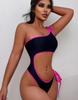 Women's Swimsuits Black One-shoulder Drawstring Side Tied Swimsuit Bikini Beachwear Bathing Suits