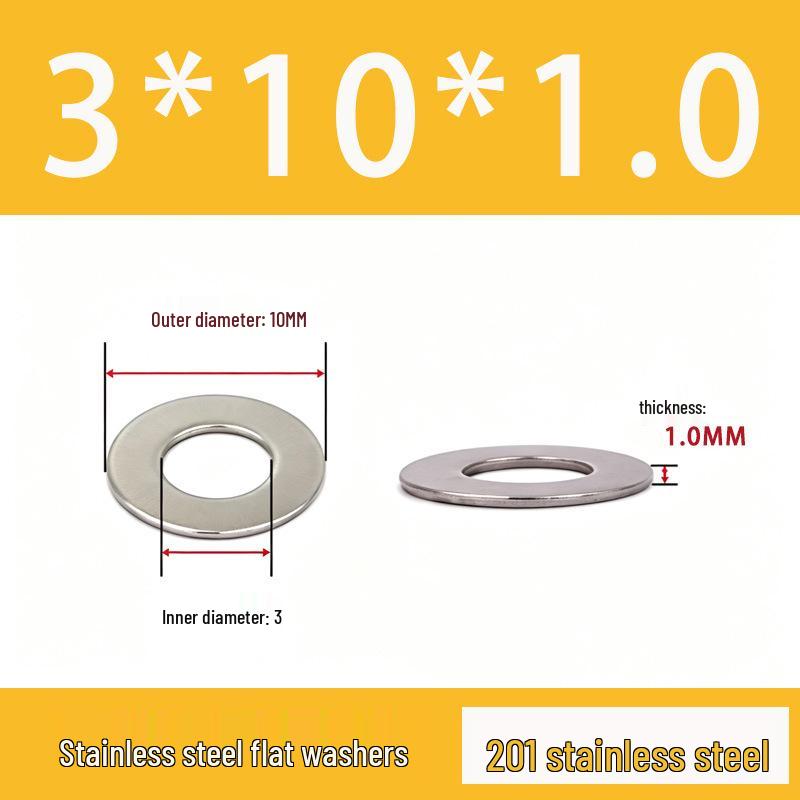 201 Stainless Steel Rust-proof Flat Washer - National Standard Hardware Fasteners with Complete Specifications, In Stock.