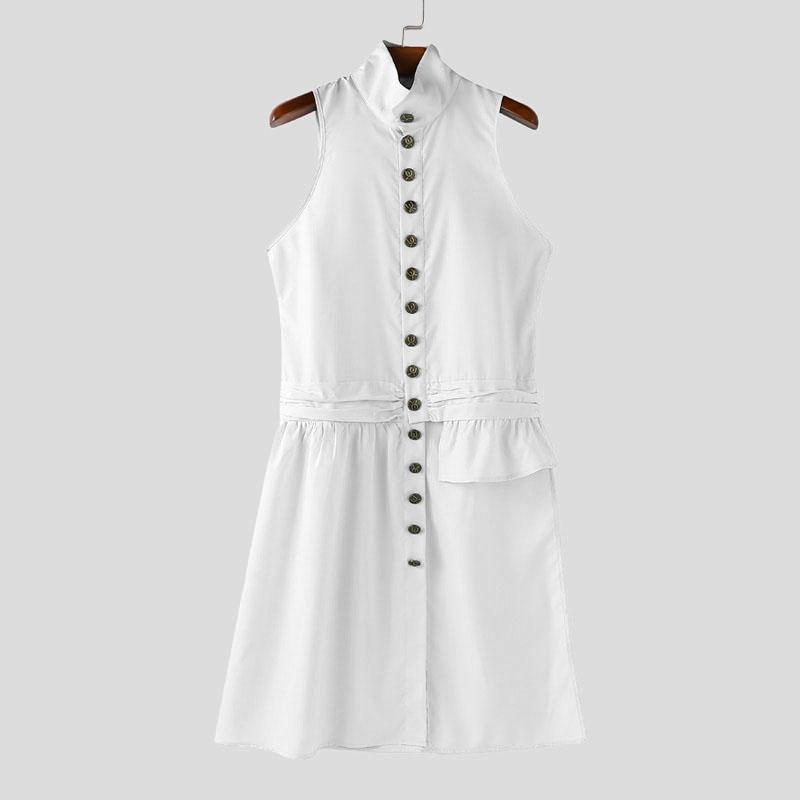 INCERUN Men Stand Neck Sleeveless Buttons Side Splits Irregular Tank Tops