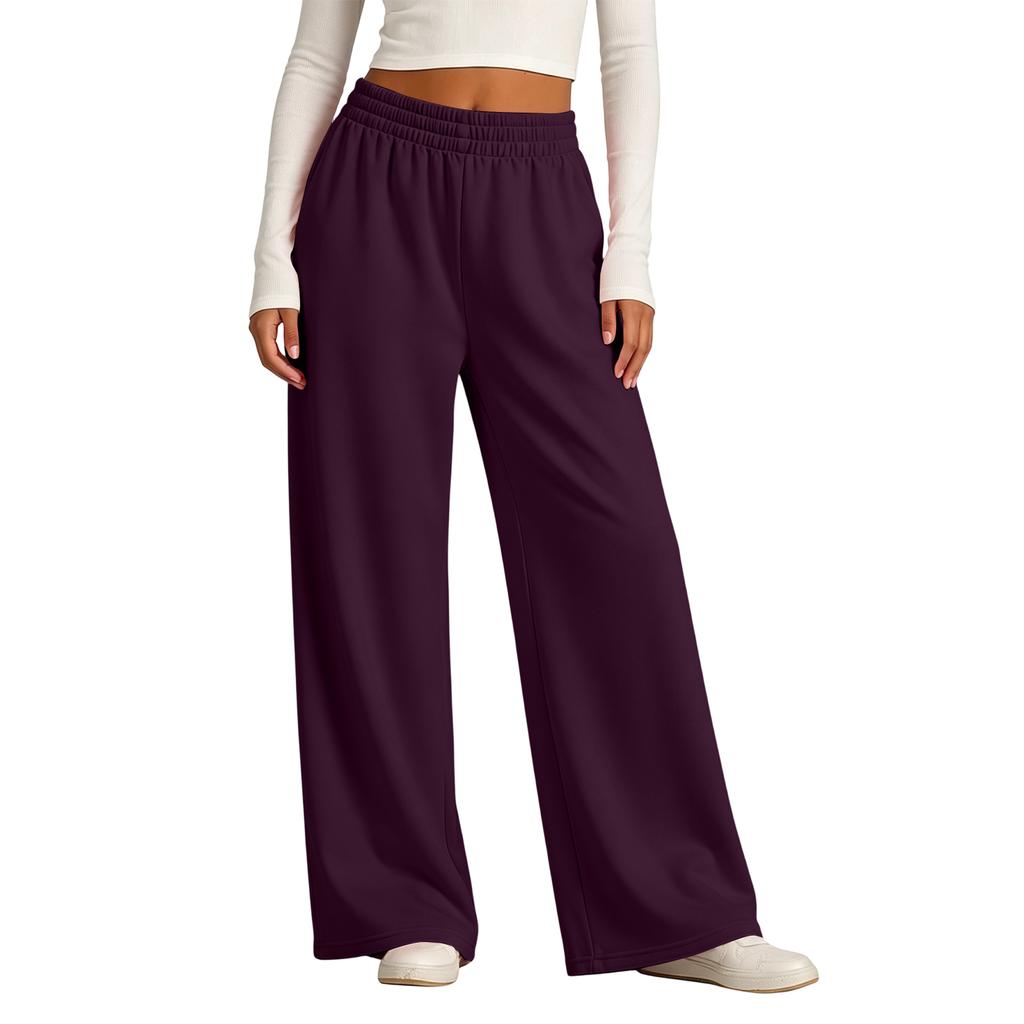 Women's Lined Wide Leg Sweatpants with High Elastic Ribbed Waistband for Casual Wear