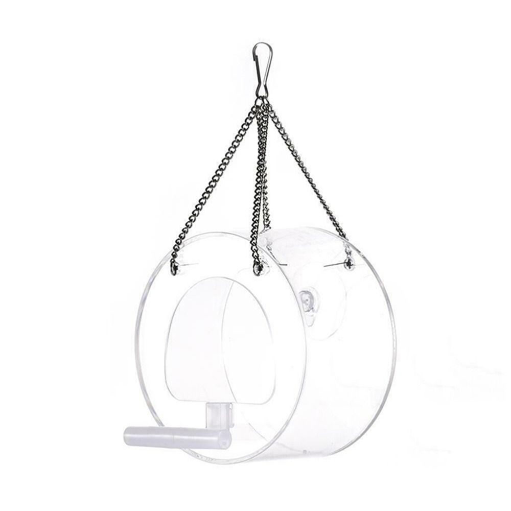 Clear Acrylic Window Bird Feeder Strong Suction Cup Chain Bird House Transparent Round Hanging Bird Feeder