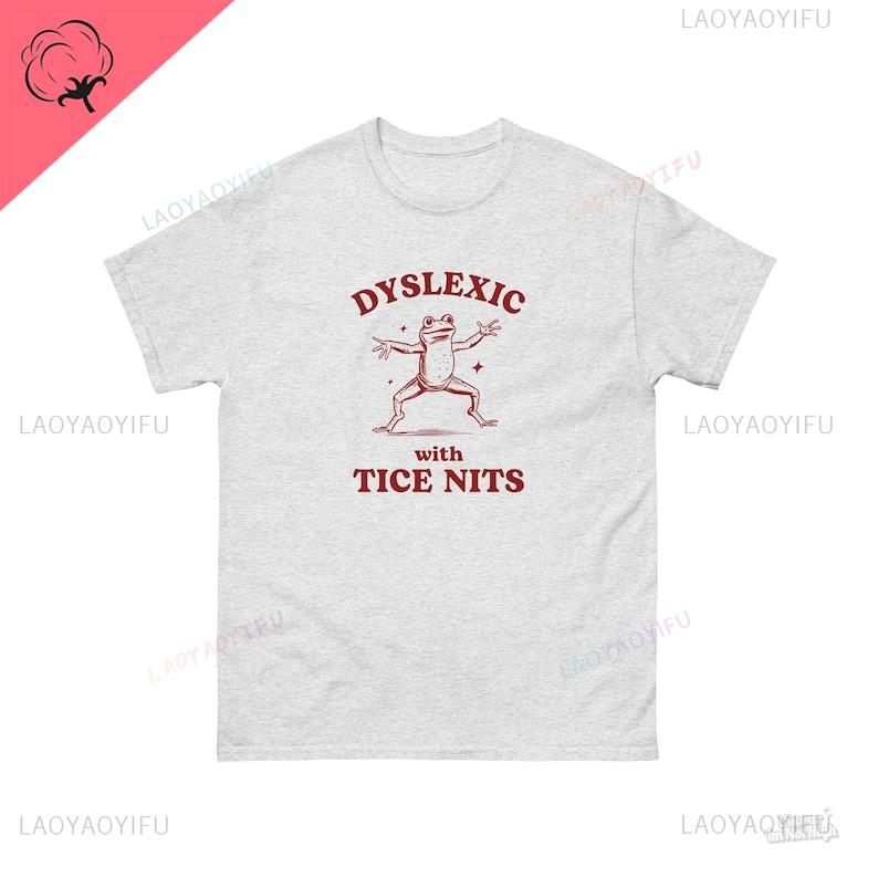 Дислексик с гнидами Tice Смешная футболка с лягушкой-дислексией Тупая футболка Y2k Глупый винтажный футболка Саркастическая футболка с рисунком Глупые мемы Топы из хлопка L