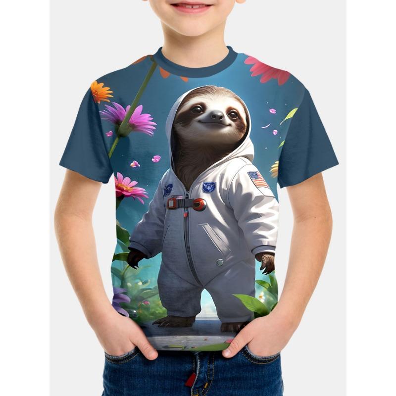Summer Round Neck Cartoon Animal Pattern 3D Printed Top Fashionable Casual Short Sleeved Children's Boy T-shirts