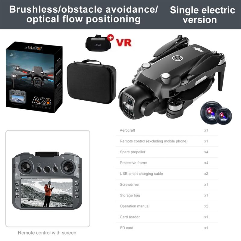 New A28 PRO Brushless Motor 8K HD Dual Camera 2.4GHz Drone Intelligent Obstacle Avoidance RC Helicopter Toy For Kids Adults Gift