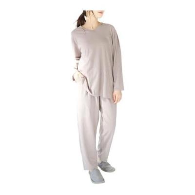 [ON NISHIKI] Women's Pajamas, Cool To the Touch, Summer, Long Sleeves, Loungewear, 95% Cotton, Stretch, Jersey Knit Material, Top and Bottom Set,