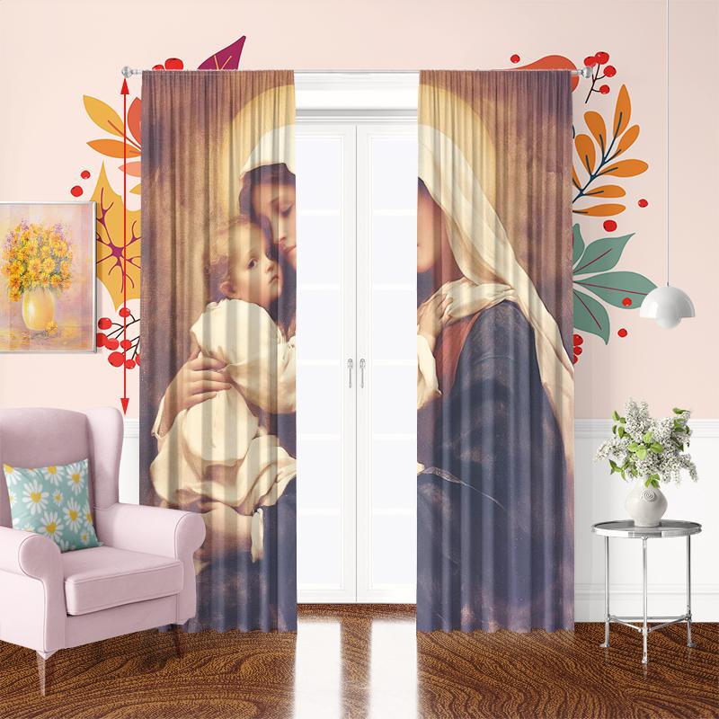 2Pcs- Madonna - Printed curtains -100% polyester, suitable for bedroom curtains and living room decoration