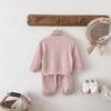 Spring Arrival: Unisex Waffle Knit Two-Piece Set for Toddlers & Kids with Letter Embroidery - Korean Style Home Wear