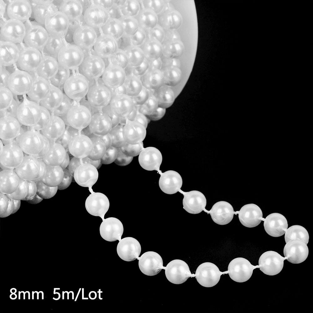 Multifunctional 5m Pearl Bead String 4/5/6/8/10mm Round Imitation Pearls Chain Fishing Line Pearl Garland Decor Party Decoration