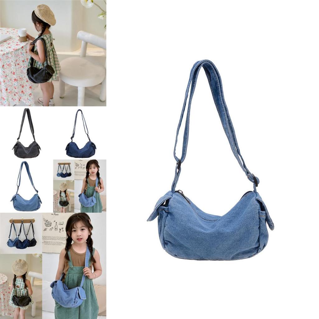 Trendy Chic Kids Shoulder Bag In Denim Material With Fun Cartoon Prints