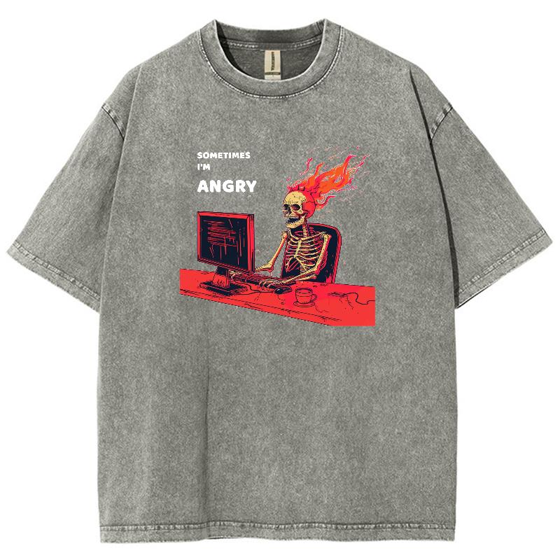 Skull Play Computer Print Women's T-Shirt Cotton Wash Oversized Loose Short Sleeve Design High Street Top Summer