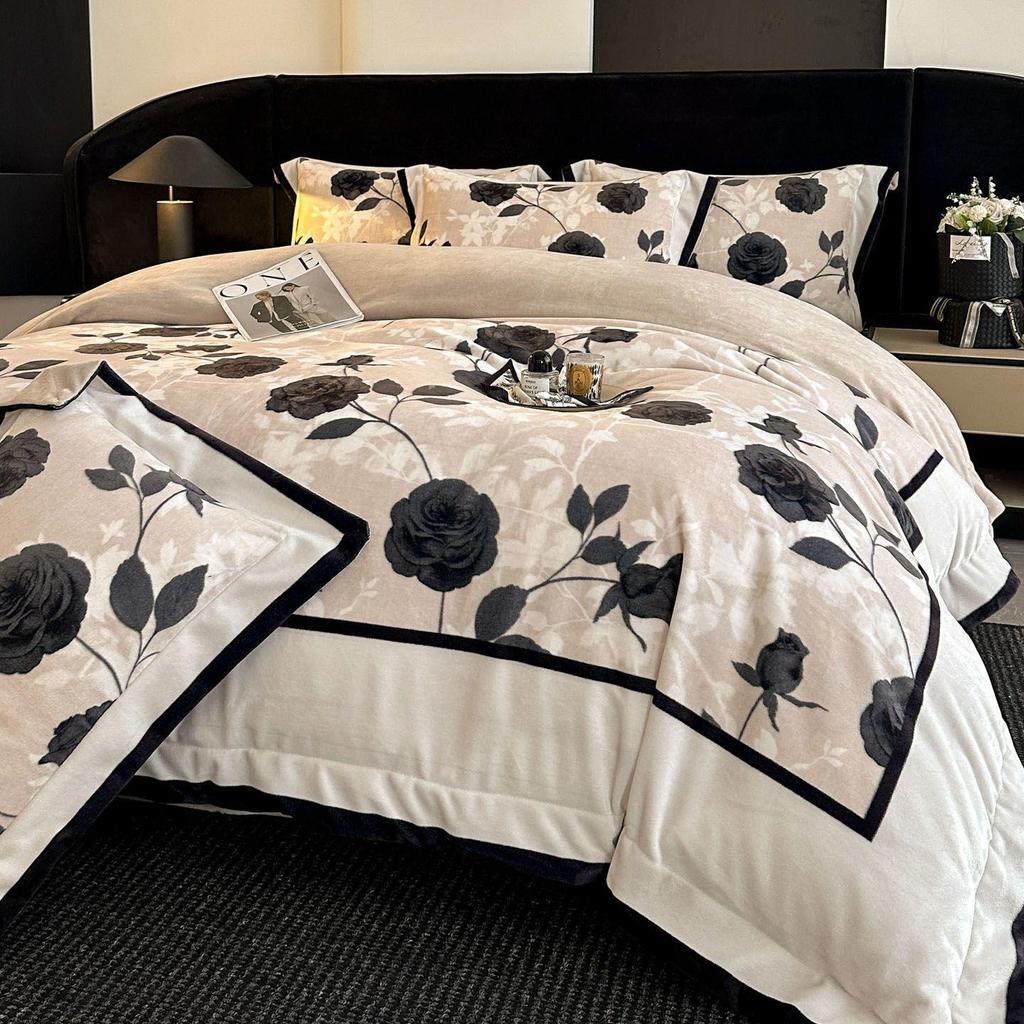 G5Z Französisches Retro Luxus Warmes Koralle Bettwäscheset - 4 Teile (Doppelseitige Bettwäsche & Bettbezug)