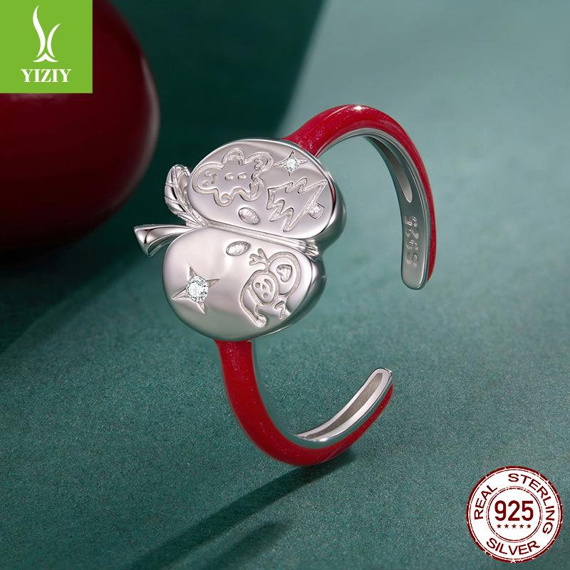 Yinziyun S925 Sterling Silver Romantic Christmas Apple Open Ring Gift