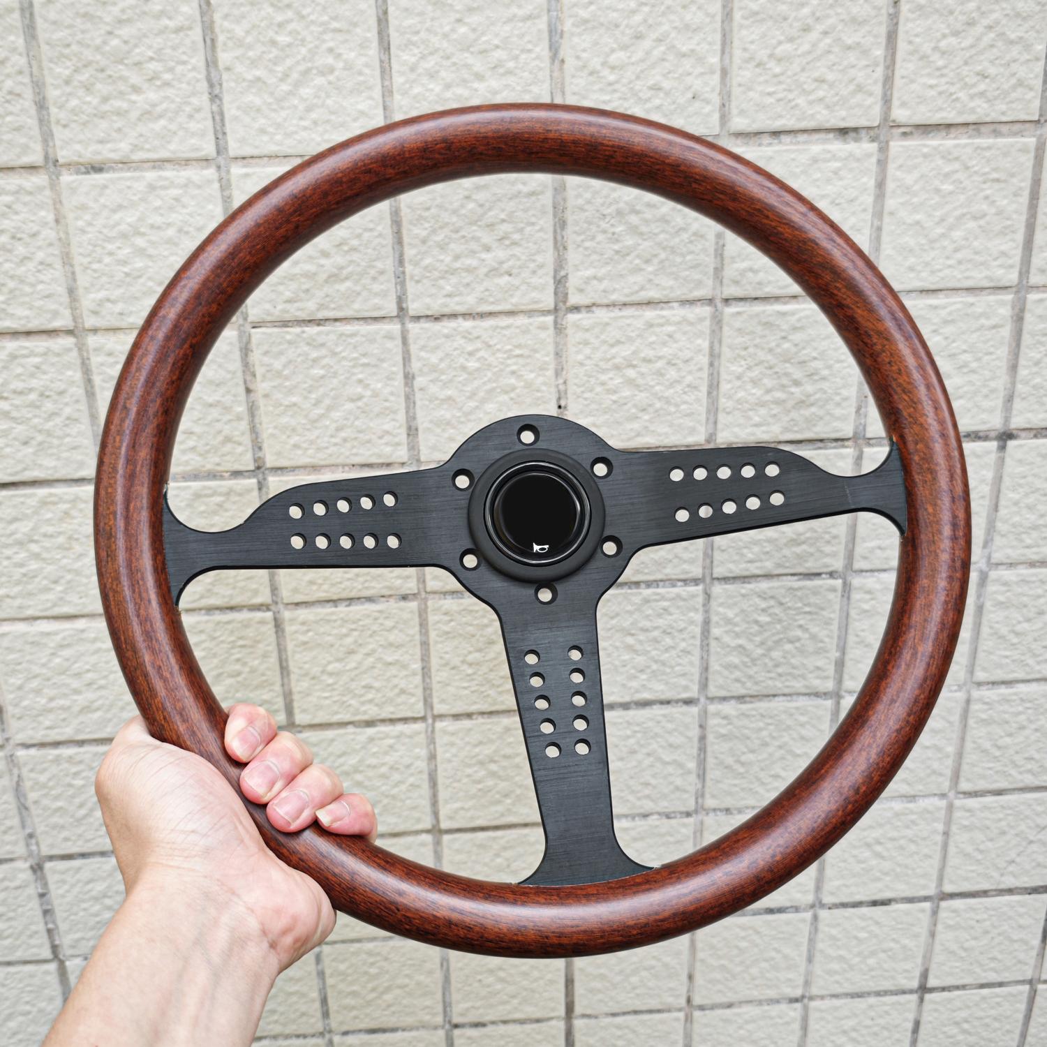 JDM Grand Prix Wood Style Steering Wheel Universal Vintage Classic Steering Wheel Black M-M-