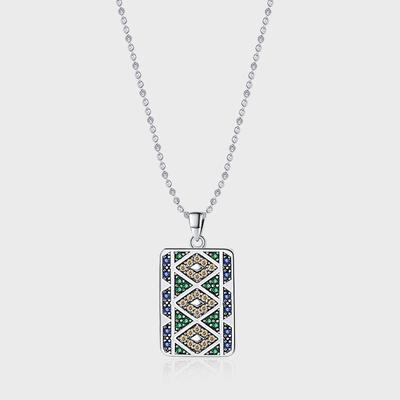 S925 Sterling Silver Retro Old Micro-inlaid Colored Diamond Tang Grass Pattern Pendant Necklace Versatile Niche Design Fashion and High Sense