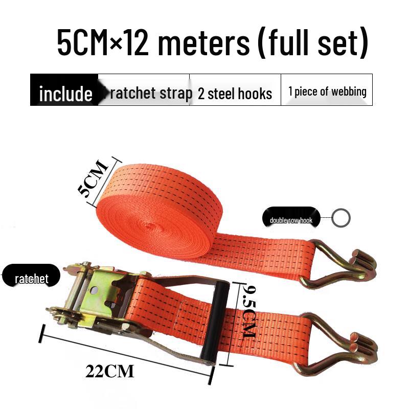 Heavy-Duty Ratchet Tie-Down Strap with Double Hooks