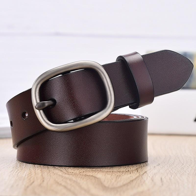 Womens Genuine Leather Belt With Pin Buckle Slim Width Business Casual Waistband Office Everyday Wear