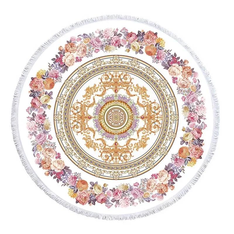 Telo Mare Rotondo Mandala con Frange Microfibra Assorbente Tappetino Copriletto Arazzo Coperta Asciugamano da Piscina da Bagno