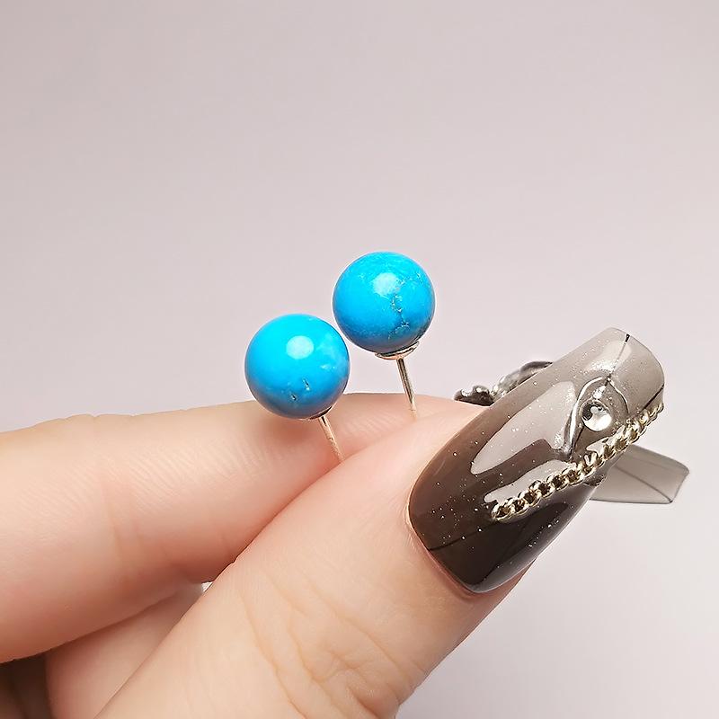 Raw Ore 8.0 Turquoise Stud Earrings Pure Simple Round Blue Earrings Unisex
