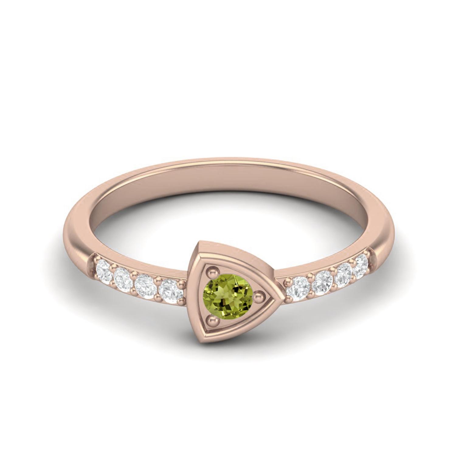 3mm Round Peridot 925 Sterling Silver Rose Vermeil Solitaire Triangle Women Wedding Ring 5