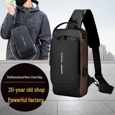 Borsa a tracolla pettorale antifurto da uomo con interfaccia USB e lucchetto a combinazione