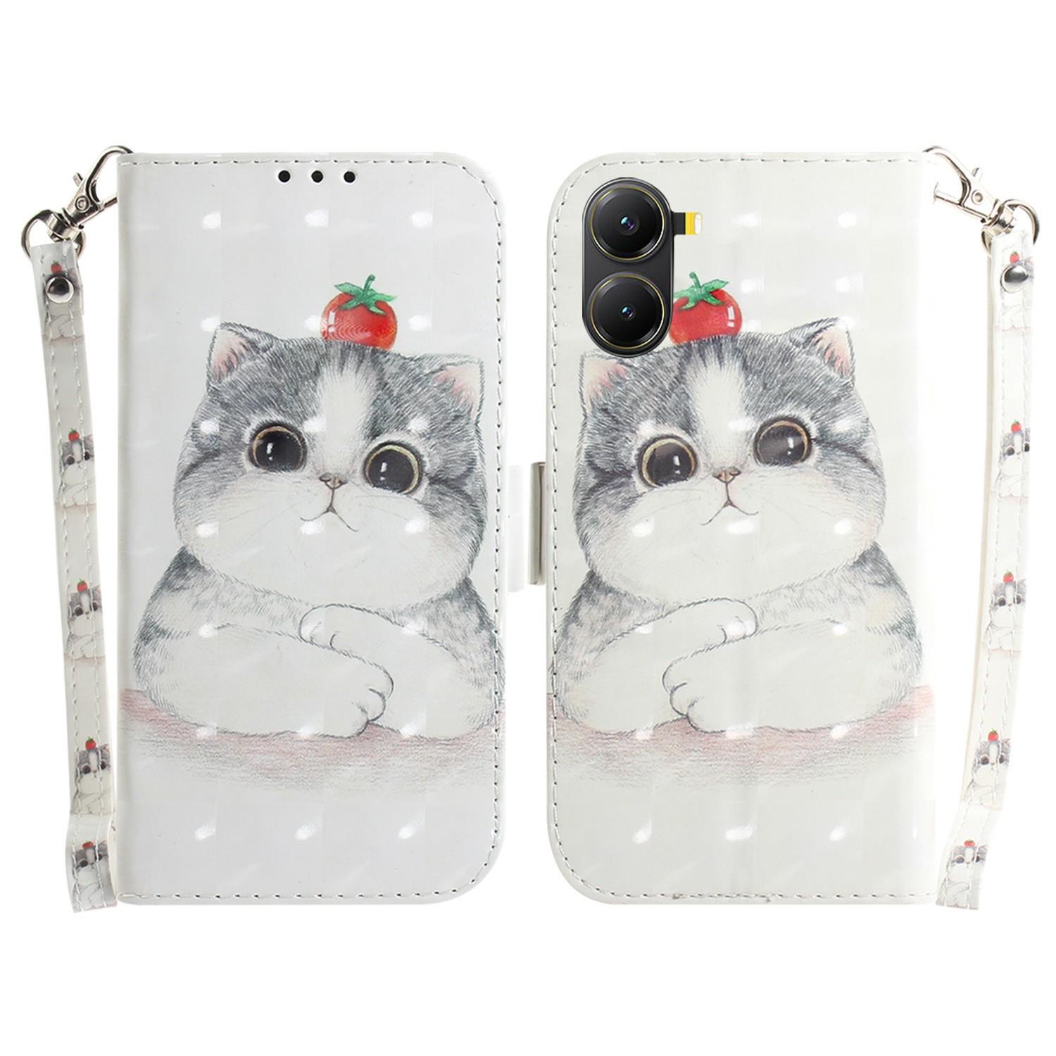 

For Xiaomi Poco X7 Pro 5G/Redmi Turbo 4 5G Case Pattern Printing Leather Wallet Phone Cover with Strap Cute Cat