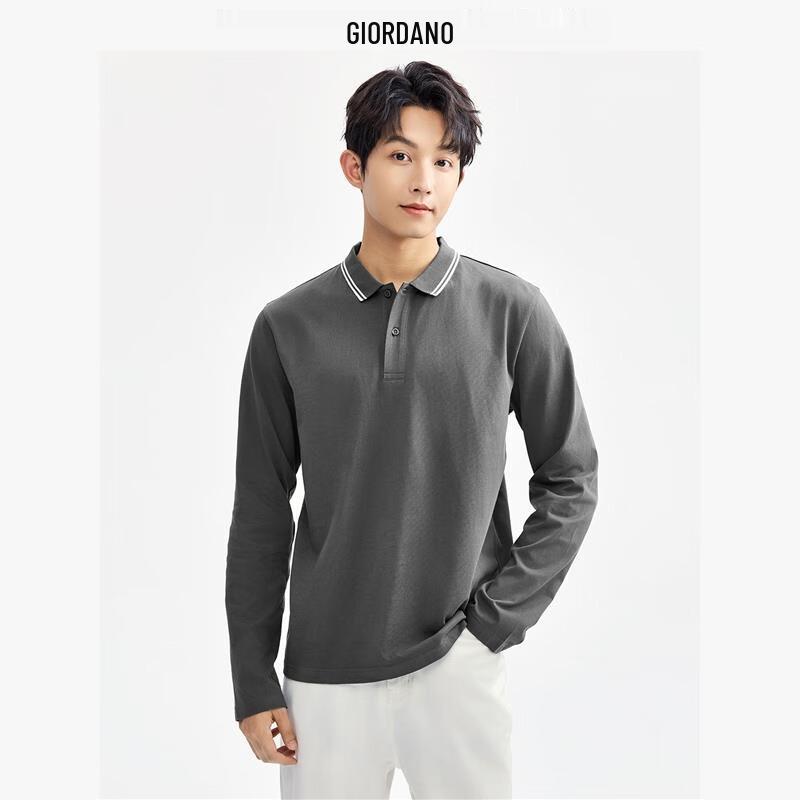 Giordano Men s Pure Cotton Contrast Long Sleeve Polo Shirt XL