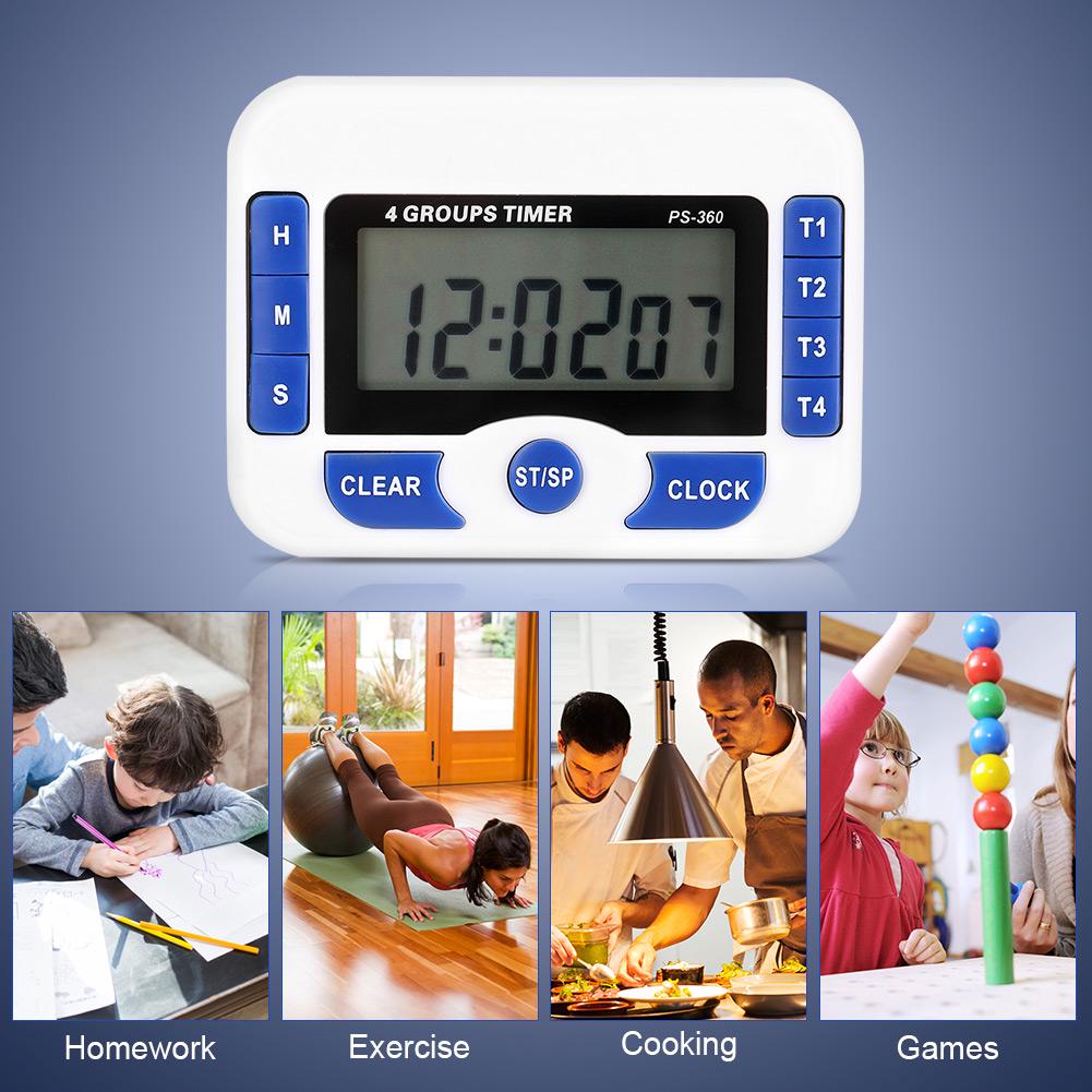 

4Channel Timer, Digital Independent Group Timer, Countdown Kitchen Cooking Clock with Magnetic, Classroom Activities Timer for Homework, Exercise, Gam