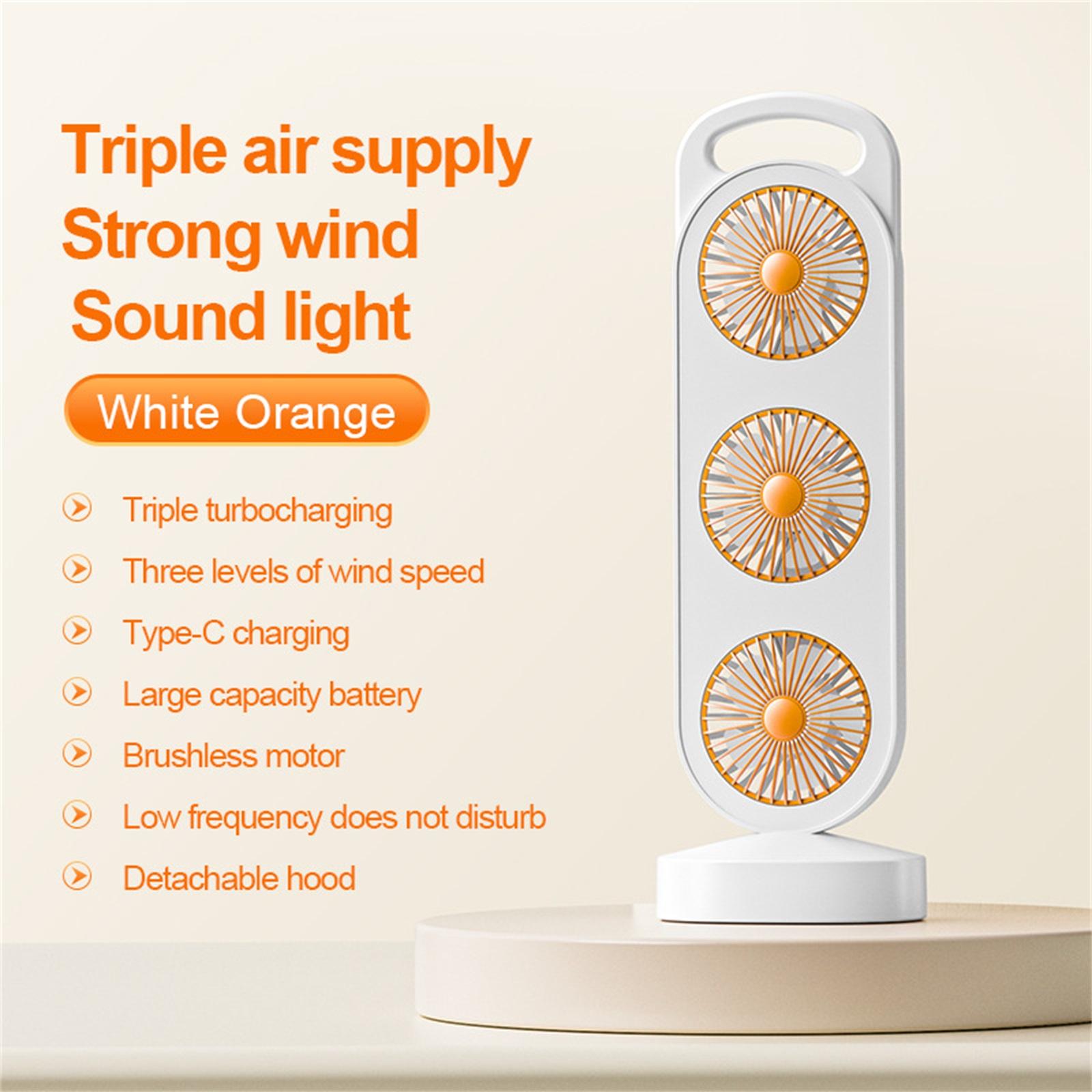 

Portable USB Desk Fan with Three Fan Heads Rechargeable Battery Operated Quiet Cooling for Office Outdoor Use with Handle and Adjustable Stand One Size помаранчевий