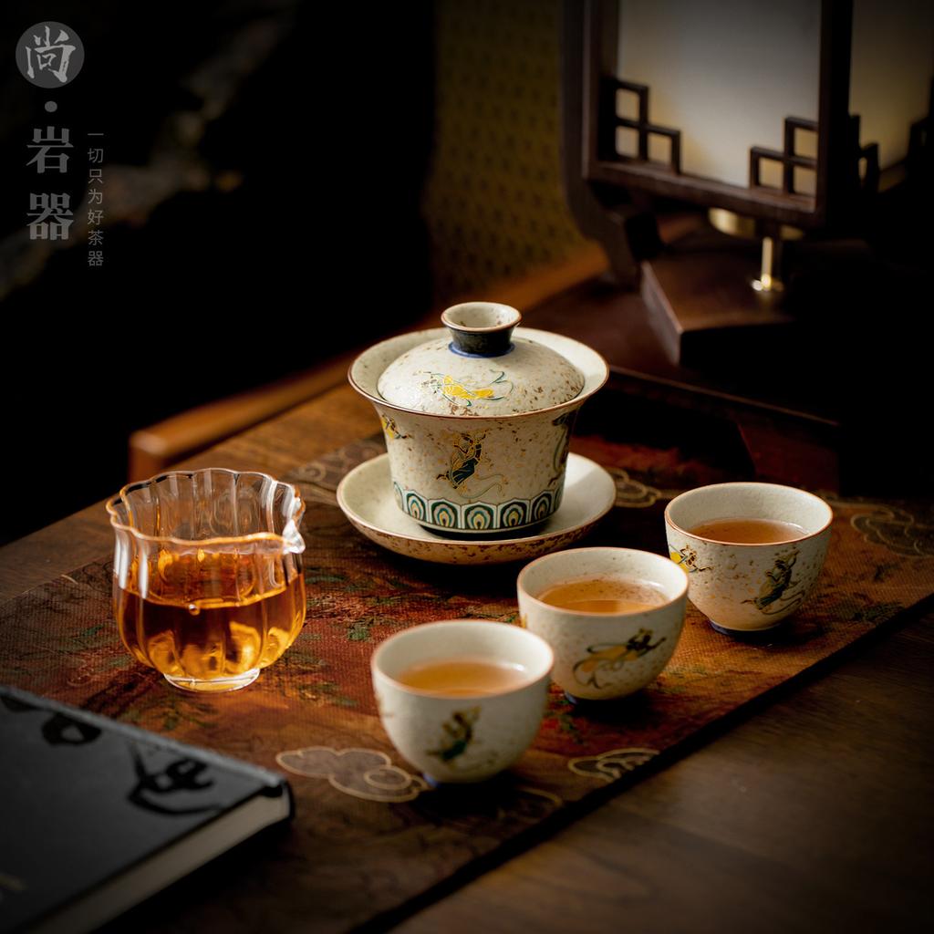 Feitian Dunhuang Household Ceramic Sancai Cover Bowl Single High-end Tea Bowl Anti-scalding Kung Fu Tea Set Holiday Souvenir