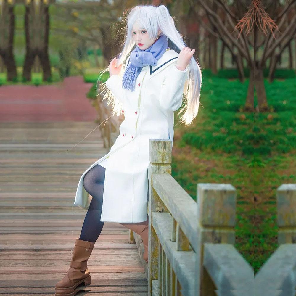Anime Frieren Beyond Journey's End Cosplay Γυναικείο Σετ Κοστουμιού με κασκόλ, παλτό, λευκή περούκα, ρούχα για πάρτι αποκριάτικο, στολές