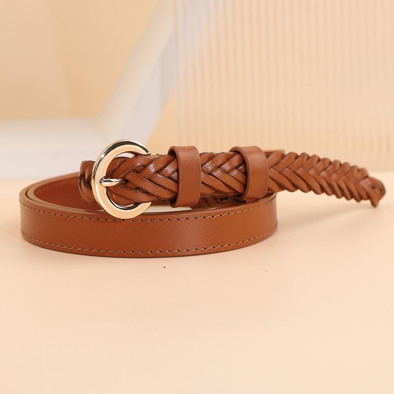Двусторонний кожаный плетеный вручную ремень из высококачественной коровьей кожи, женский ремень, цельнокроеный ремень из натуральной кожи S=88CM коричневый