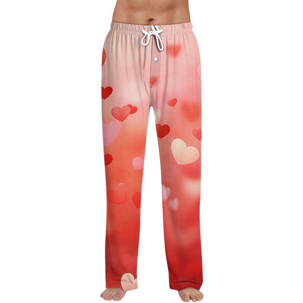 Men's Valentine's Day Printed Drawstring Long Pants Casual Pajamas