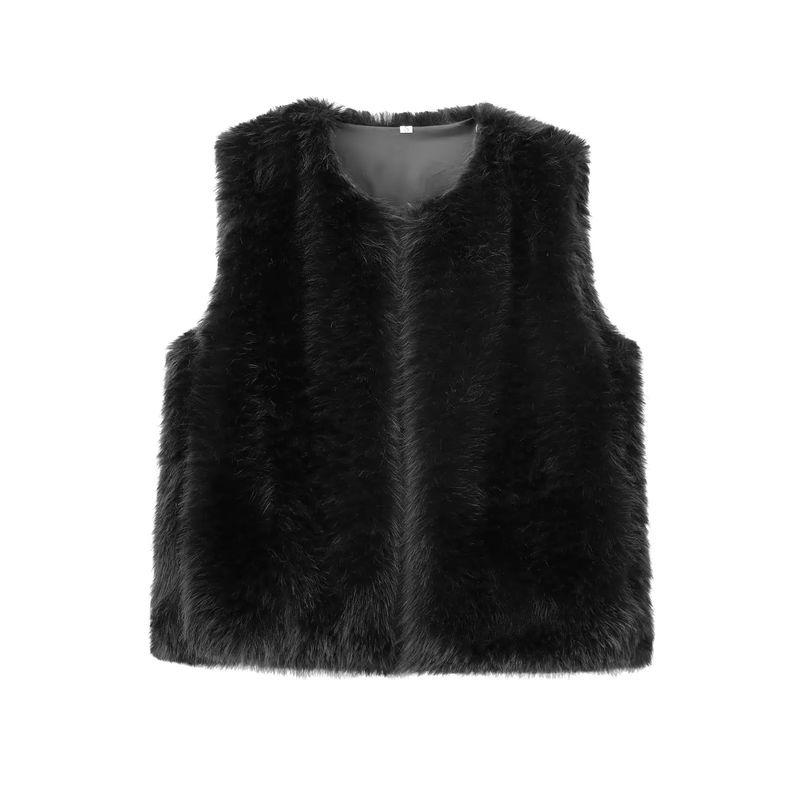 Fall New Women's Clothing French Artificial Fur Effect Sleeveless O-neck Short Vest Tops 4369242