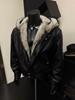 Herren Winter Schneeleopard Kunstfell PU-Lederjacke mit Samtfutter und Kapuze
