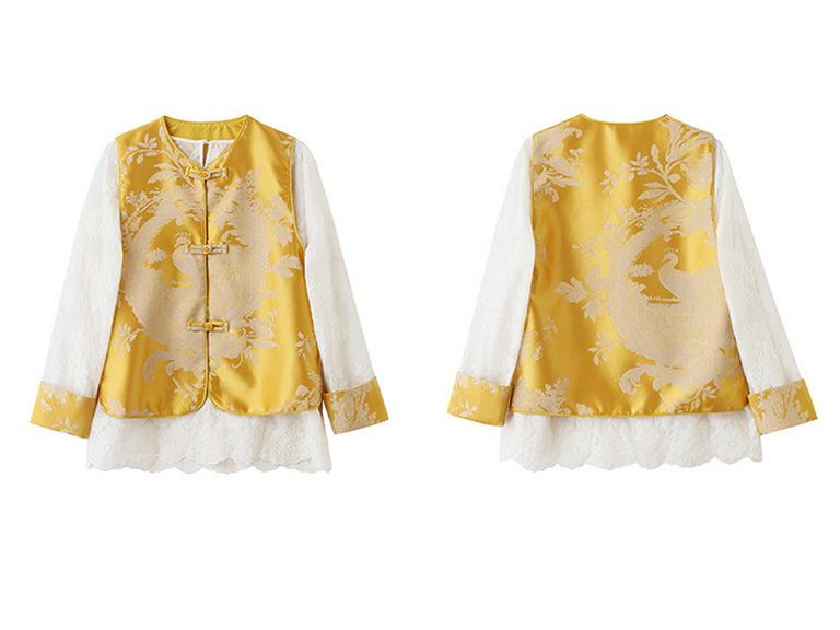 2025 Women's Chinese Style Jacquard Lace Top with Frog Button Sleeveless Vest