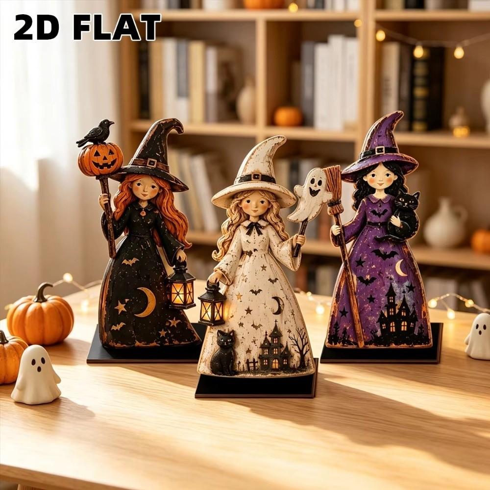 3Pcs 2D Flat Halloween Wooden Dog Signs Vintage Finish Pumpkin Ghost Craft Decor Home Decor