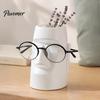 Stationery Storage Cup Resin Glass Stand Pen Holder, Moai Statue Pencil Container, Desktop Box Desk Organizer Eyeglass Display Rack for Home