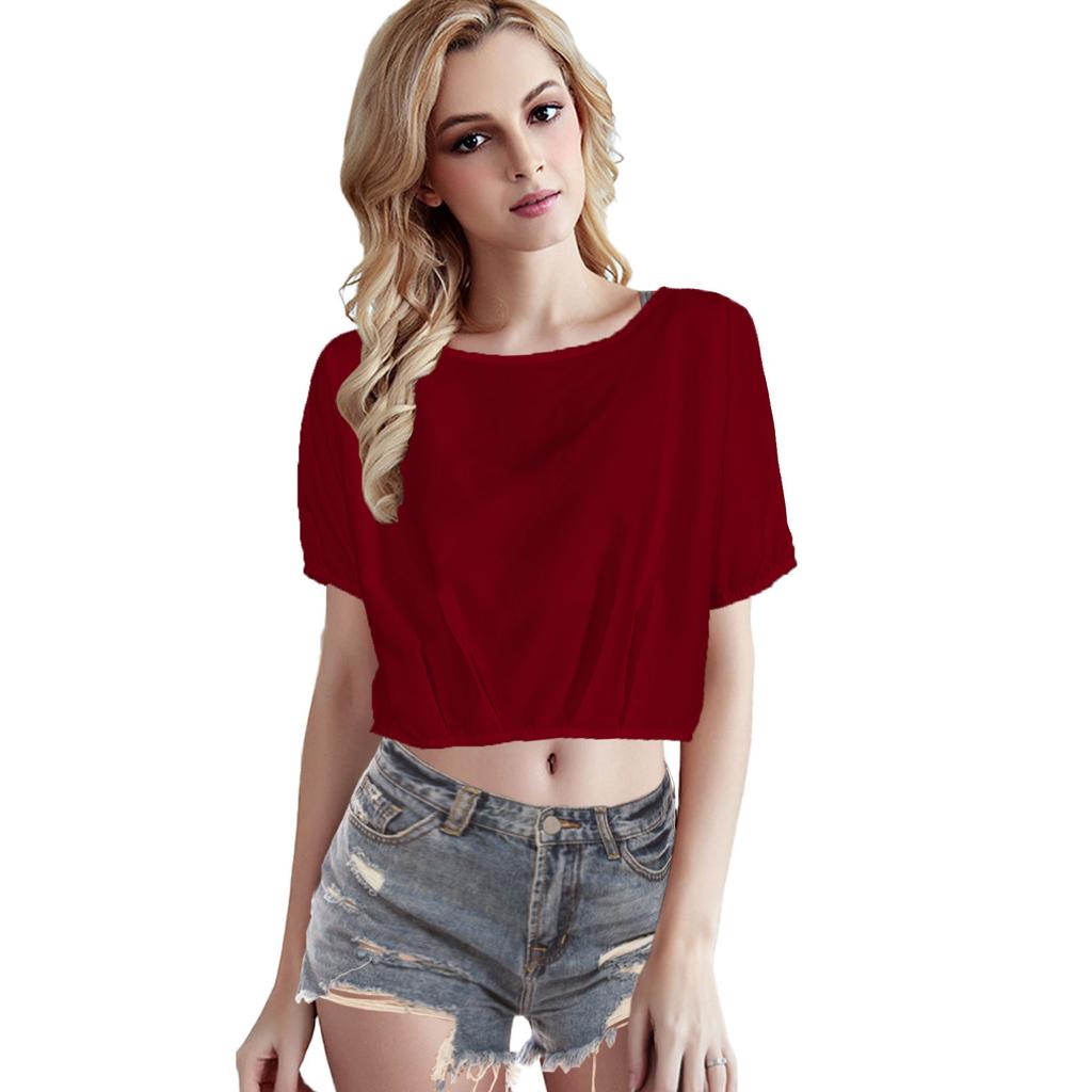 GMXIA Spring Summer Women's Solid-color Pullover V-back Casual Women's Top