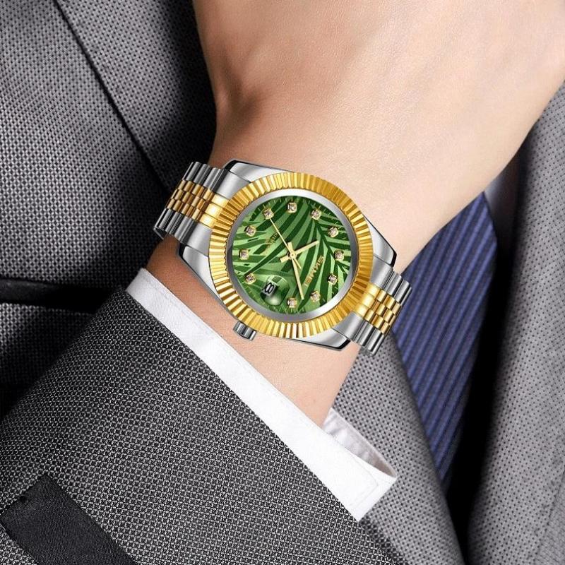 Analog Quartz Watch for Men Stainless Steel Band 30M Waterproof Luminous Date Window Diamond Hour Markers Fashion Men's Watches