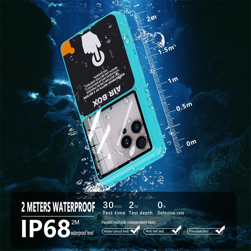 Luxury IP68 Waterproof Phone Case for iPhone 16 15 Pro Max 14 13 Plus 12 11 16e X Xs XR 7 8 SE 6s General 360 Full Cover Air Box