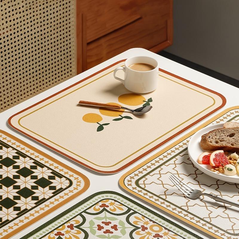 4 Stück/Set Europäischer Stil Leder Tischset Wasserdicht Ölfest Abwischbar Wärmeisoliert Heim Essteller Tischmatte