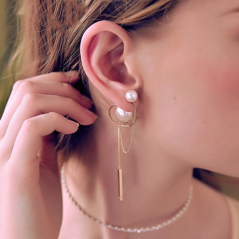 Silberne Quastenohrringe Damen Schlichte Mode Perlenohrringe